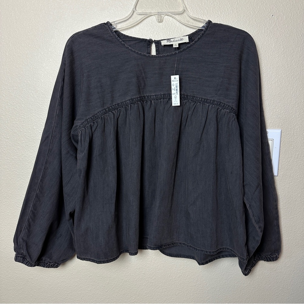 Madewell Shirred Denim Swing Blouse NWT Lunar Wash Size S